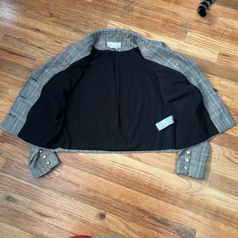 By Anthropologie Glen Plaid Tweed Blazer with Gold Buttons MISSING HOODIE Med - Picture 4 of 11